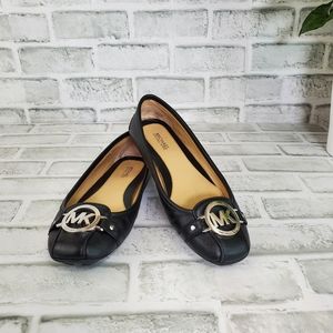 Michael Kors Signature Logo Black Leather Flats Size 6